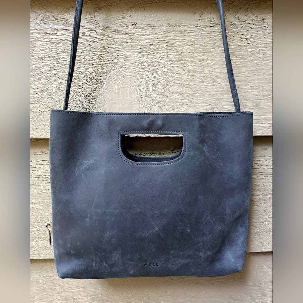 Able HANA Black Leather Convertible Crossbody + Clutch Bag